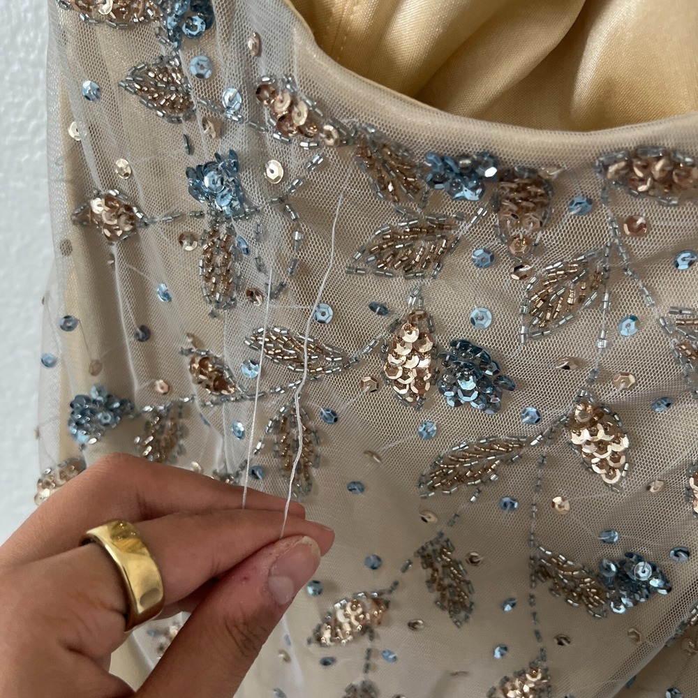 Happy Joe's Sz M Halter Sequin Beaded Party Dress Beige Cocktail Hoco Prom Glam - Picture 5 of 11